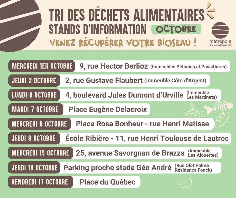 Tri des déchets alimentaires - calendriers des stands d'information Métropole d'octobre